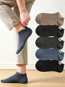 1/2/3/5 Pairs Men's Summer Thin Anti-Odor Boat Socks, Solid Color Spring/Autumn Pure Cotton High Quality Antibacterial Low-Cut Sweat-Absorbent Short Socks - Multicolor - View 1