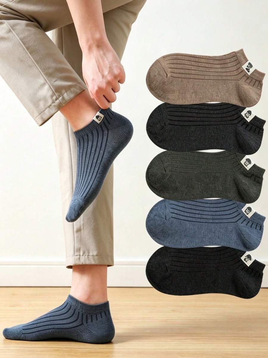 1/2/3/5 Pairs Men's Summer Thin Anti-Odor Boat Socks, Solid Color Spring/Autumn Pure Cotton High Quality Antibacterial Low-Cut Sweat-Absorbent Short Socks - Multicolor - View 1