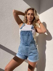 Pantalones de peto vaqueros lavados de verano casuales - Lavado ligero 2 - Ver 5