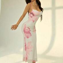 PETITE Women's Sexy Low-Cut Slingback Halter Dress With Pink Floral Prints For Slimming And Slimming. Elegant And Sexy Outfit For Summer Vacation,Bohemian Clothes,Bodycon Dress - Rosa - Ver 8