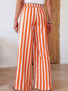 Women's Casual Striped Straight Leg Loose Pants, Suitable For Summer Holiday And Daily Wear Vacation - Orange - View 2