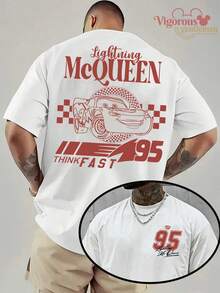 Disney Cars Lightning McQueen Think Fast T-Shirt, Unisex Summer Tee - trắng - Xem 1