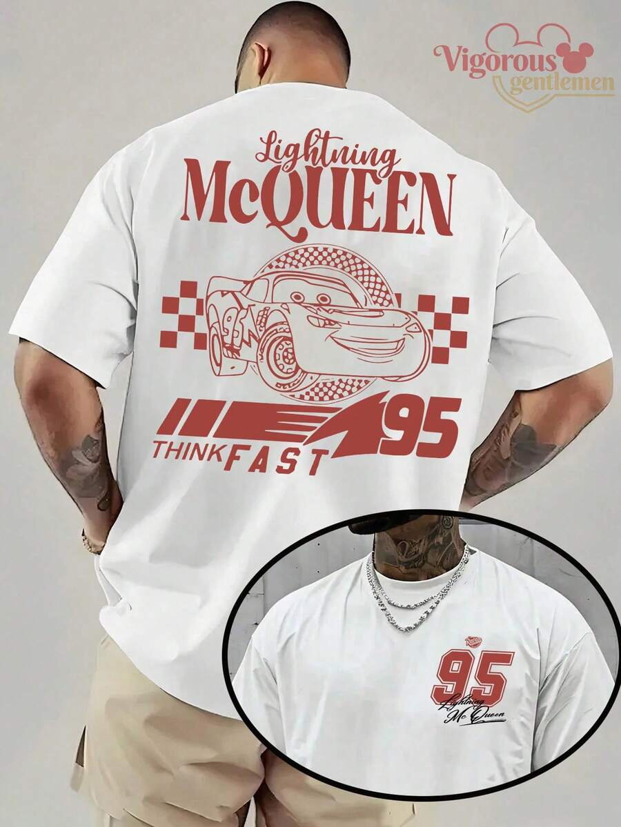 Disney Cars Lightning McQueen Think Fast T-Shirt, Unisex Summer Tee - trắng - Xem 1