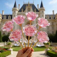7 piezas de rosa eterna chapada en rosa, flor de cristal artificial rosa brillante y colorida, adecuada para 45 ocasiones, regalo ideal para el Día de San Valentín, Navidad, Acción de Gracias, Día de la Madre | Aniversario, Cumpleaños, Boda | Decoración de fiesta y vacaciones, decoración del hogar, decoración exterior - Ramo elegante sin mantenimiento, decoración de mesa - Aplicable para fiesta de cumpleaños, cesta de boda, decoración de jarrón, regalo de inauguración de casa - Multicolor - Ver 12