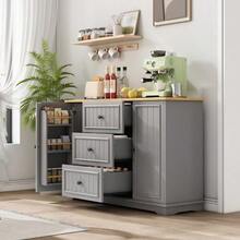 Modern, Elegant Sideboard With 3 Drawers And Refrigerator-Like Doors, Buffet Cabinet For Dining Room, Living Room And Hallway (Grey) - Grey - View 6