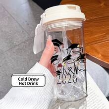 1pc/5pcs 500ml Graduation Cartoon Print Travel Mug - Transparent Coffee Cup, Leak-Proof Portable Water Bottle With Straw And Rope Handle, Lightweight And Durable, Ideal For Travel, Fitness, Office And School - Cute Graduation, Student Gift - Black - Proud Of You - View 15