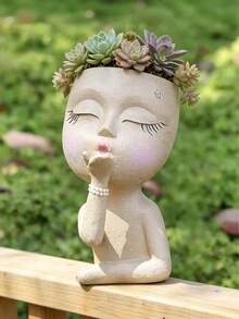 1pc Handmade Face Shaped Planter, Upright "Kissing" Face Planter, Suitable For Hanging Plants, Cute Succulent Planter, Made Of Resin, Funny Face Design Planter, White, 1 Piece. - Color - View 16
