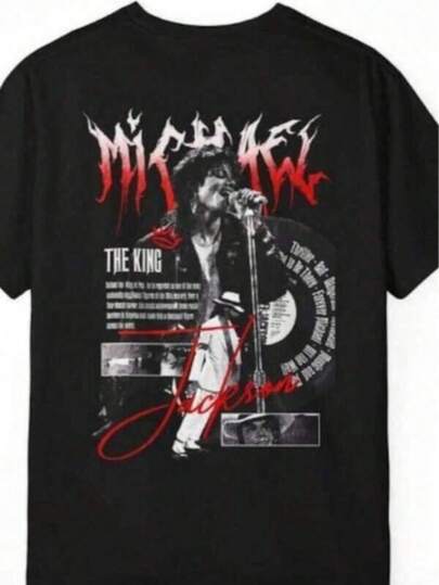 2026 Boy's Fashionable T-Shirt, Men's Casual Print Round Neck Short Sleeve T-Shirt Michaels Jacksons King Of Pop Rip Rap Style T Shirt Black Crew S 5Xl Cotton Men's T-Shirts, 100% Cotton Men's Shirts, Retro Graphic Shirts, Vintage Millennial Style T-Shirts, Men's Gifts, Anime Fans, Graphic Print Men's Short Sleeves Exclusive T-Shirts For Premium Fans Unisex Casual Short-Sleeved Tees A Must-Have For Fans Suitable For Festivals, Parties, Homewear, Versatile Basic Tees, Size 4Y-13Y, S-XXXL, Kids Clothes Boys, Tween Boy Clothes, Girls' Tops, Men Clothes, Women's T-Shirt, Perfect Gift For Back To School And Mother's Day, Can Be Matched With Parent-Child Outfits 100% Cotton Black T Shirt Unisex