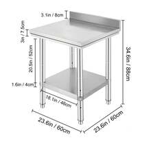 VEVOR 24 X 24 X 35 Inch Stainless Steel Work Table, Commercial Food Prep Worktable Heavy Duty Prep Worktable, Metal Work Table With Adjustable Height For Restaurant, Home And Hotel - 24 X 24 X 35 Inch - View 10