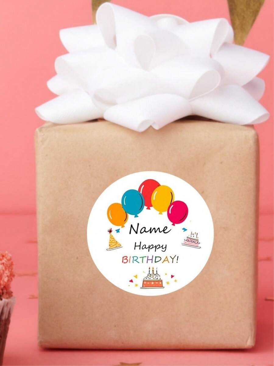 Nhãn dán tròn chủ đề sinh nhật tùy chỉnh, có thể cá nhân hóa với tên, chống trầy xước và chống thấm nước, bao gồm các họa tiết bóng bay và bánh kem, thích hợp để gói quà sinh nhật và tăng thêm không khí lễ hội. - Nhiều màu - Xem 1