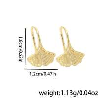 Pendientes con textura de hoja de ginkgo, pendientes elegantes de estilo chino minimalista en tono dorado mate - Dorado - Ver 3