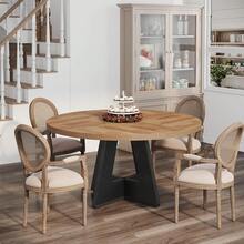 LITTLE TREE Farmhouse Style Round Dining Table With Solid Oak Top, 48 Inch Multi-Purpose Kitchen & Dining Table For 4 People, Rustic Home Furniture (Easy Assembly) - Brownish Black - View 10