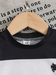 Baby Boy Casual Comfortable Knitted Striped Pattern With Pony Print Round Neck Short Sleeve Top, Comfortable Summer Outfit - Multicolor - View 3