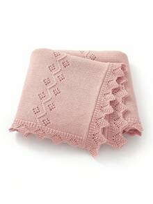 Baby Knitted Blanket, Infant Solid Color Soft Wavy Edge Fashionable Swaddle Wrap, All Season Kids Throw Blanket - Light Pink - View 1