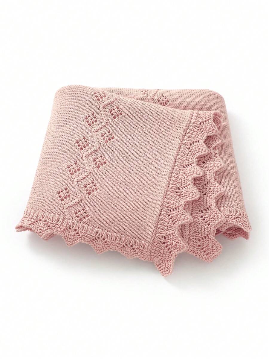 Baby Knitted Blanket, Infant Solid Color Soft Wavy Edge Fashionable Swaddle Wrap, All Season Kids Throw Blanket - Light Pink - View 1