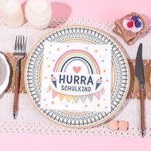 20/40/60Pcs,Hurra Schulkind Rainbow Printed Disposable Napkins,German School Enrollment Cocktail Napkins Designed With Rainbow,Triangle Bunting,Candy Cone,Heart And More Elements,13*13 Inch, 2-Ply Thick Campus Themed Decorative Tissues For Primary School Opening Celebrations,Birthday Parties And Dessert Table Decorations - 多色 - 查看 5
