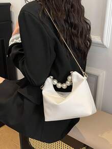 Fashionable Minimalist Casual Mini Faux Pearl Decor Handbag, Suitable For Women, Teenage Girls, Office Use, White - Multicolor - View 3