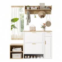 4-Piece Wardrobe Set – With Shoe Cabinet, Bench, Wall-Mounted Coat Rack & Mirror, Complete Hallway Furniture Set For Entryway And Entrance Area, Dimensions: W139.5 X D35 X H166 Cm - View 4