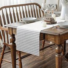 1 Stück moderner gestreifter Tischläufer - hellgrau und weiß geometrisches Design, Polyesterstoff, elegante minimalistische Dekoration für Esszimmertisch, Wohnzimmer, Couchtisch, Restaurants, Partys, Zuhause Veranstaltungen, tägliche Heimdekoration, Tischdekorationszubehör - Verschiedenfarbig - Übersicht 7