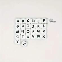 15/26/104pcs White Silicone Alphabet Beads, 12mm Square Letter Beads For Keychain And Bracelet Crafting, Durable DIY Jewelry Making Supplies - Letter - View 29