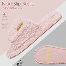 Adjustable Open - Toe Women's Slippers Cozy Fuzzy Memory Foam Indoor Outdoor Non - Slip Cute Ladies Sandals Gifts For Women Mom Bridesmaid White - 淺粉色 - 查看 4