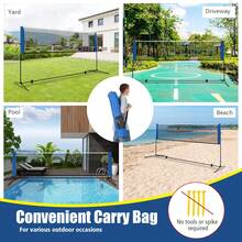 COSTWAY Portable Badminton Net, Height Adjustable Tennis Net W/ Poles, Pickleball Net Set W/ Carrying Bag & 2 Shuttlecocks, Easy Setup Sports Net, Indoor & Outdoor Net Volleyball Set For Beach, Backyard, Lawn , Blue - Blue - View 3