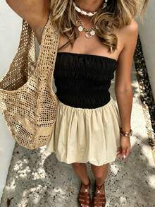 Just Masa Women's Summer Casual Dress, Sexy Fashionable Y2K Bombshell Fitted Colorblock Backless Sleeveless Tube Dress, Suitable For Beach, Vacation, Evening Date, Party, Music Festival Elegant - Apricot-colored - View 9