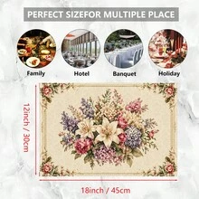1/4/6/8/12 Pcs Floral Pattern Linen Washable Printed Table Mats, Protective Placemats For Indoor/Outdoor Dining Table, Suitable For Holiday Parties, Kitchen - Multicolor - View 8