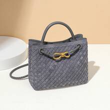 New Suede Metal Woven Tote Bag, Shoulder Bag, Crossbody Handbag, Square Tote Bag - Y1747# Nâu - Xem 12