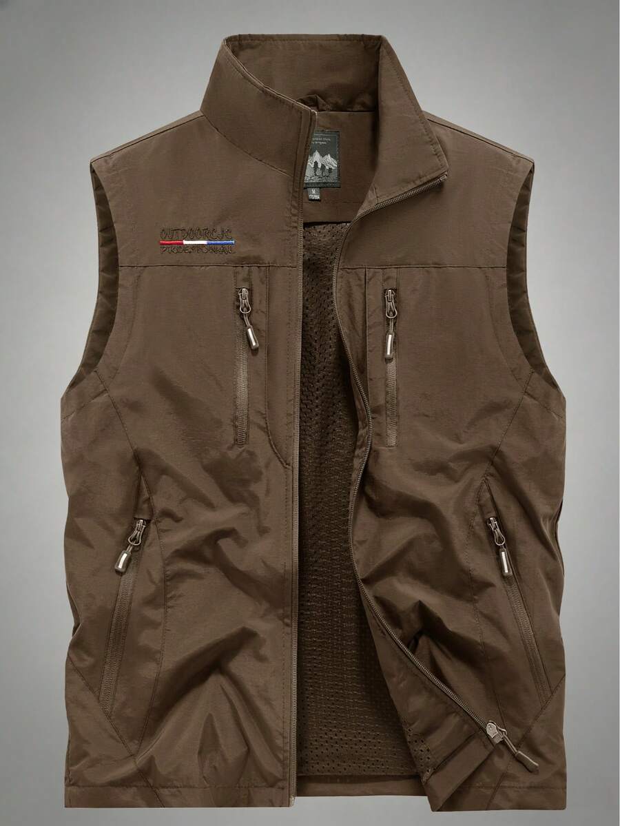 Men's Outdoor Multi-Functional Utility Vest, Spring/Summer Fishing Photography Casual Jacket With Multiple Pockets Sports - Coffee Brown - View 1