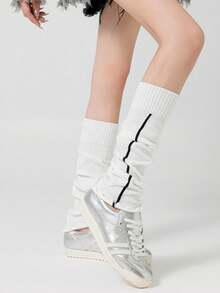 1 Pair High Tube Sports Casual School Style Long Tube Leg Warmers, Retro Frill Trim Women Knee High Leg Warmers, Versatile Solid Color Leg Warmers, Comfortable - Multicolor - View 14