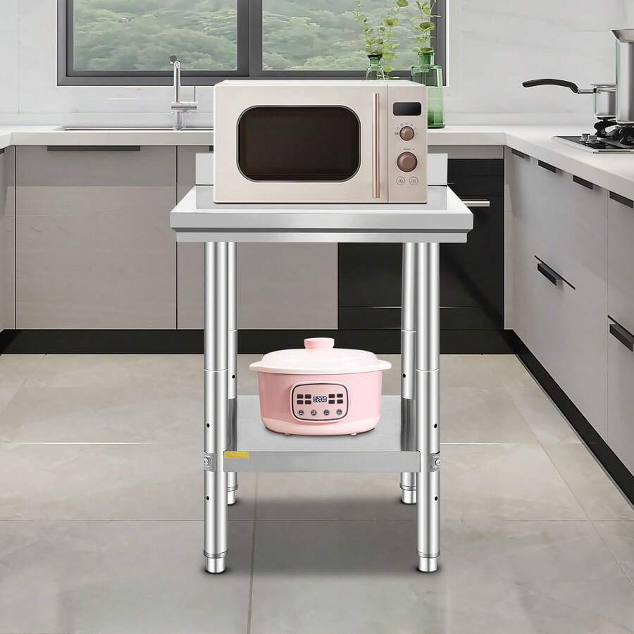 VEVOR 24 X 24 X 35 Inch Stainless Steel Work Table, Commercial Food Prep Worktable Heavy Duty Prep Worktable, Metal Work Table With Adjustable Height For Restaurant, Home And Hotel - 24 X 24 X 35 Inch - View 1