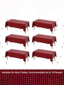 3pcs Disposable Rectangular Tablecloth | Black & Red Plaid Pattern, 54*108 Inches, PE Material, Reusable And Wipe Clean. Perfect For Christmas, New Year, Valentine's Day, Easter, Thanksgiving, Halloween, Seasonal Rustic Decor And Camping Party Supplies. - Multiple Styles - View 2