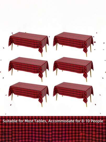 Disposable Rectangular Tablecloth | Black And Red Plaid, 54*108 Inches, PE Material, Reusable & Wipe Clean. Perfect For Christmas, New Year, Valentine's Day, Easter, Thanksgiving, Halloween, Seasonal Cottage Decor And Camping Party Supplies.