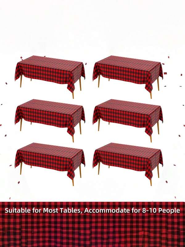 Disposable Rectangular Tablecloth | Black And Red Plaid, 54*108 Inches, PE Material, Reusable & Wipe Clean. Perfect For Christmas, New Year, Valentine's Day, Easter, Thanksgiving, Halloween, Seasonal Cottage Decor And Camping Party Supplies.