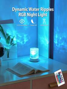 1 Stück Wasser Wellen LED Projektionsleuchte, USB Fernbedienung Atmosphärenlampe, Schlafzimmer Wohnzimmer dekorative Schreibtischlampe, Heim Party kreative ästhetische Beleuchtung, romantische kleine Beleuchtungsarmaturen - Wasserkräuselung - Übersicht 3