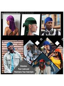 Awegeo 1pc Men's Solid Color Thermal Long Tail Durag, Warm Thermal Pirate Hat For Outdoor Sports And Daily Wear, Beach, Holiday - Light Blue - View 4