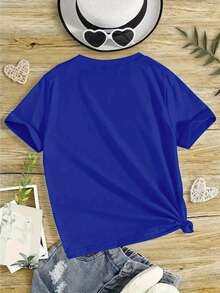 GiftCamiseta de cuello redondo estampada para niñas, suaveSoft - Azul - Ver 3