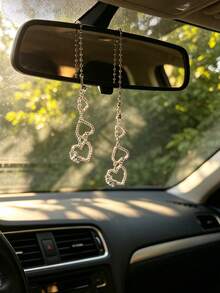 1 pieza Decoración colgante de espejo retrovisor de coche con corazón de diamante brillante, accesorio interior de coche - A - Ver 3