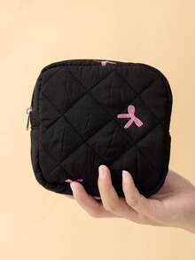 1件裝蝴蝶結絎縫女用衛生棉收納袋，女性月經衛生棉收納包，旅行化妝品收納袋，零錢包 - 彩色 - 查看 17