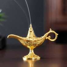1pc Alloy Genie Lamp Incense Burner, Gold Desktop Aroma Diffuser, Middle Eastern Arabic Style Decor, Suitable For Living Room, Entryway, TV Stand, Ideal For Islamic Festivals, Arabic Celebrations, Middle Eastern Parties - / - View 11