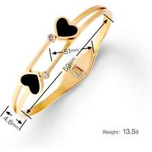 18K Gold Plated 316L Stainless Steel Bracelets Bangle - 12 Unique Designs+ Matching Accent Titanium Steel Chain, Women - Black Heart Bracelet - View 2