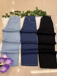 H MODA 2-PIECE KIT Of Women's Wide Leg Jeans, 100% Cotton, AMONG 3 COLORS, RANDOM 2 PIECES - 淺藍色 - 查看 1