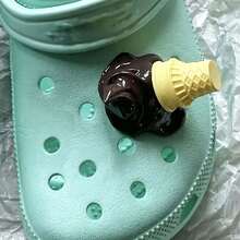 Oversized Interesting "Overflowing Ice Cream Cone" Shoe Charm, "Dropped Ice Cream" Decorative Crocodile Shoe Buckle, Suitable For DIY Shoe Decoration On Garden Shoes, Clogs, Sandals, Slippers, Cute 3D Shoe Flower For Spring/Summer, Summer Beach Party Gift, Gift For Women, Graduation Gift, Travel Accessory, Holiday Essential, Holiday Accessory, Birthday Gift - Chocolate Brown - View 4