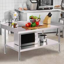 VEVOR Stainless Steel Work Table, 30 X 48 X 26 Inch Commercial Food Prep Worktable, 3-Sided Backsplash Heavy Duty Prep Worktable, Metal Work Table With Adjustable Height For Restaurant Home Hotel - 30 X 48 X 26 Inches, 3-sided Backsplash - View 9