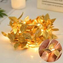 1 Pack Battery Powered 20/50 LED Copper Wire Golden Leaf LED String Light DIY Fairy Atmosphere Lamp Ideal For Home Bedroom Garden Yard Patio Fireplace Dining Table Decoration - Warm white light - View 9