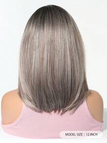 Tóc giả Bob thẳng 12 inch ren trước ombre từ gốc tối sang bạc tro, đường chân tóc được nhổ sẵn với tóc con, tóc sợi tổng hợp chịu nhiệt, mũ thoáng khí chống rối cho đi làm hàng ngày, hẹn hò, tiệc tùng, cosplay, phụ kiện thời trang tóc nữ bán chạy nhất - Màu xám ombre - Xem 6