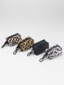 1pc Plush Leopard Print Clutch Bag, Portable Pouch For Storage, Fashion Coin Purse, Lipstick Case, Key Holder - Multicolor - View 2