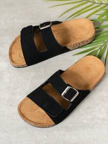 Dép lê mùa hè unisex, kiểu dáng thời trang với hai quai điều chỉnh được, đế bằng nút bần mềm mại, thoải mái cho hoạt động ngoài trời và đi biển. - màu đen - Xem 4