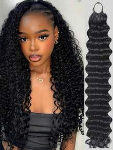 Human Crochet Hair For Women Deep Wave Crochet Human Hair Bundles 50g Pre-Separated Feather Crochet Human Hair Natural Black Deep Curly Wave Invisible Crochet Human Hair Extensions - Natural Black - Xem 1